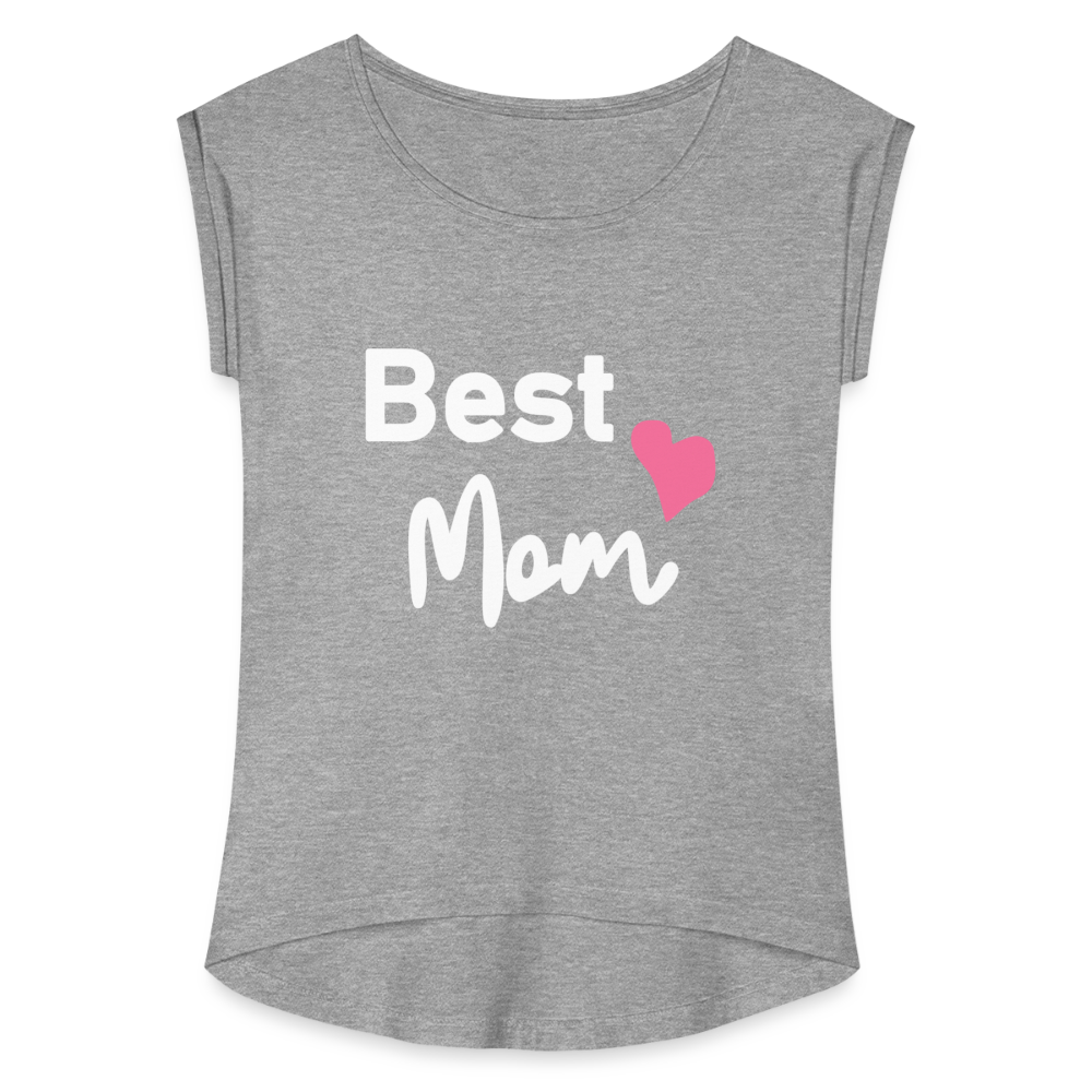 Frauen T-Shirt mit gerollten Ärmeln - Best Mom Herz - Grau meliert