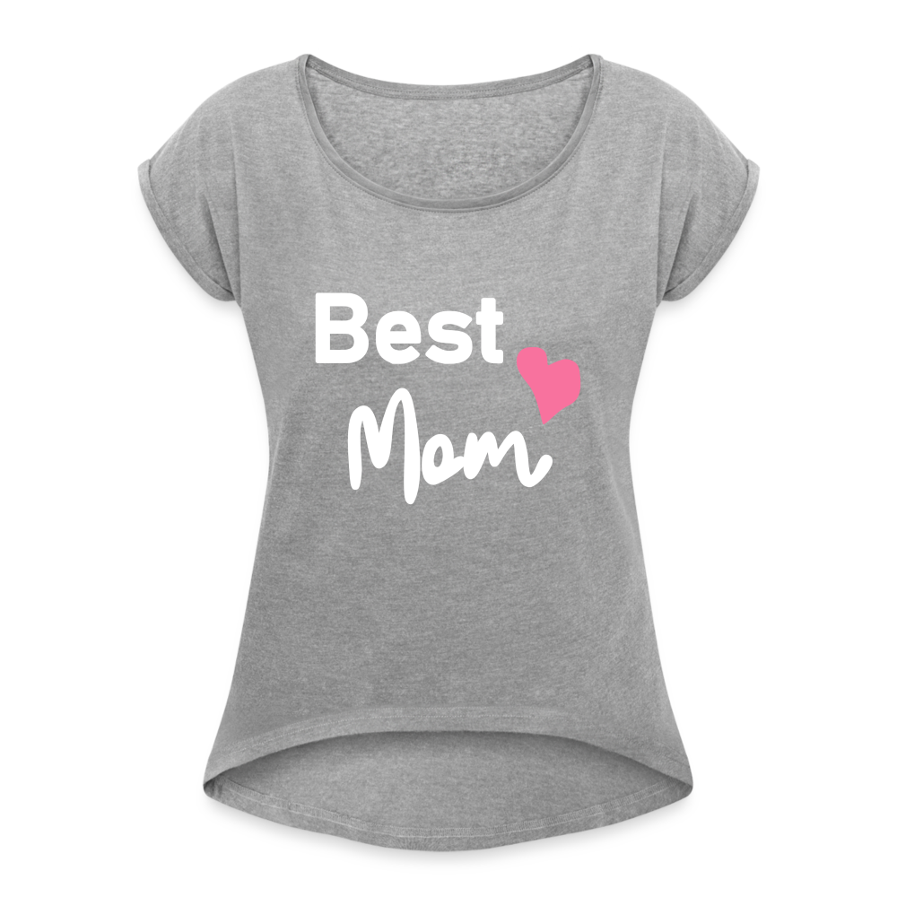 Frauen T-Shirt mit gerollten Ärmeln - Best Mom Herz - Grau meliert