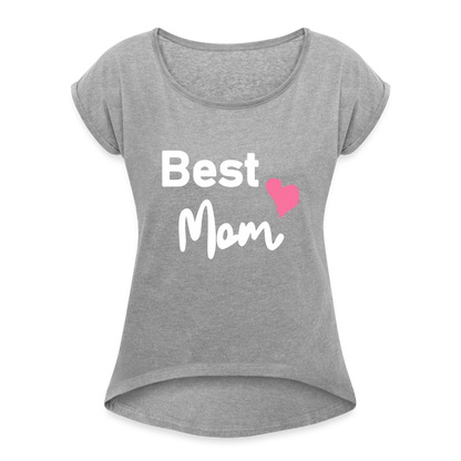 Frauen T-Shirt mit gerollten Ärmeln - Best Mom Herz - Grau meliert