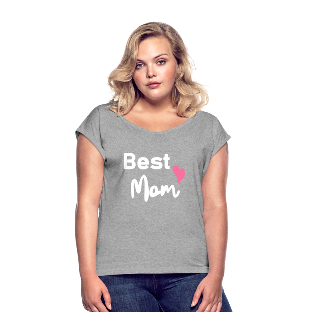 Frauen T-Shirt mit gerollten Ärmeln - Best Mom Herz - Grau meliert