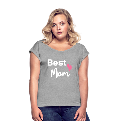 Frauen T-Shirt mit gerollten Ärmeln - Best Mom Herz - Grau meliert