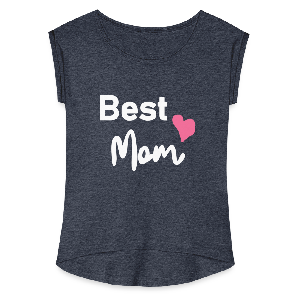 Frauen T-Shirt mit gerollten Ärmeln - Best Mom Herz - Navy meliert