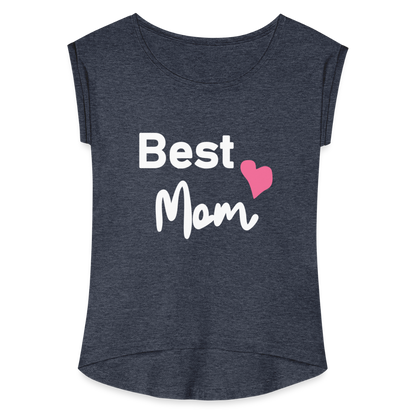 Frauen T-Shirt mit gerollten Ärmeln - Best Mom Herz - Navy meliert