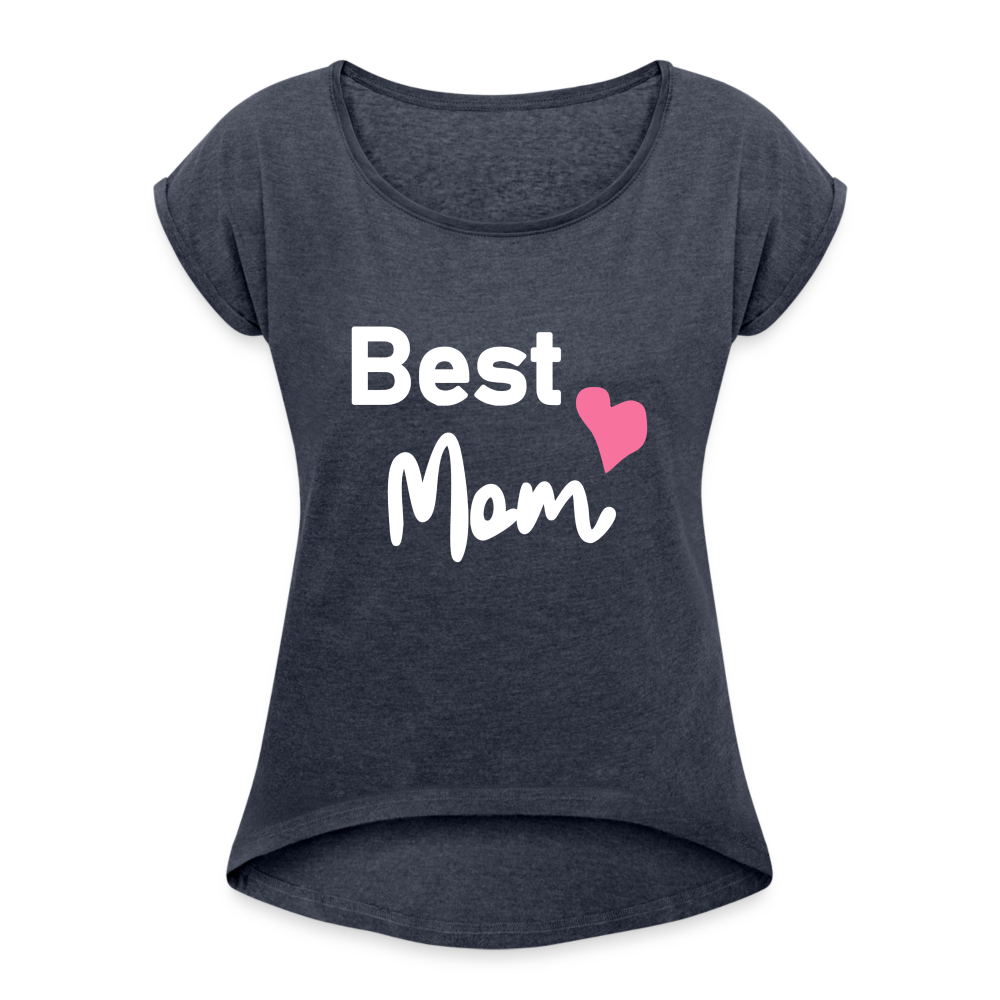 Frauen T-Shirt mit gerollten Ärmeln - Best Mom Herz - Navy meliert