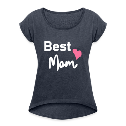 Frauen T-Shirt mit gerollten Ärmeln - Best Mom Herz - Navy meliert