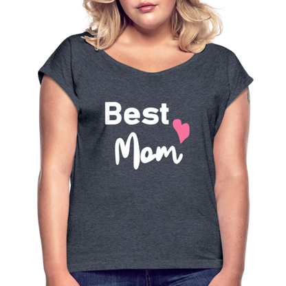 Frauen T-Shirt mit gerollten Ärmeln - Best Mom Herz - Navy meliert