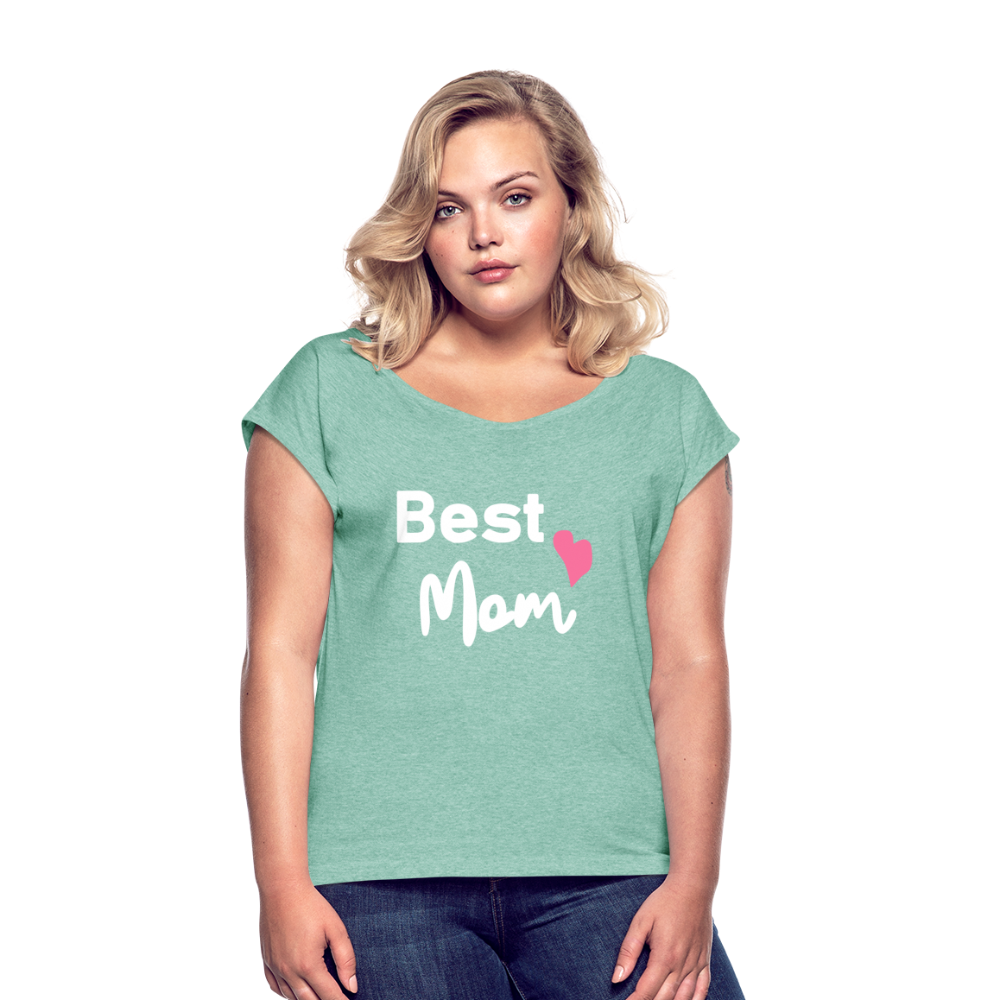 Frauen T-Shirt mit gerollten Ärmeln - Best Mom Herz - Minze meliert