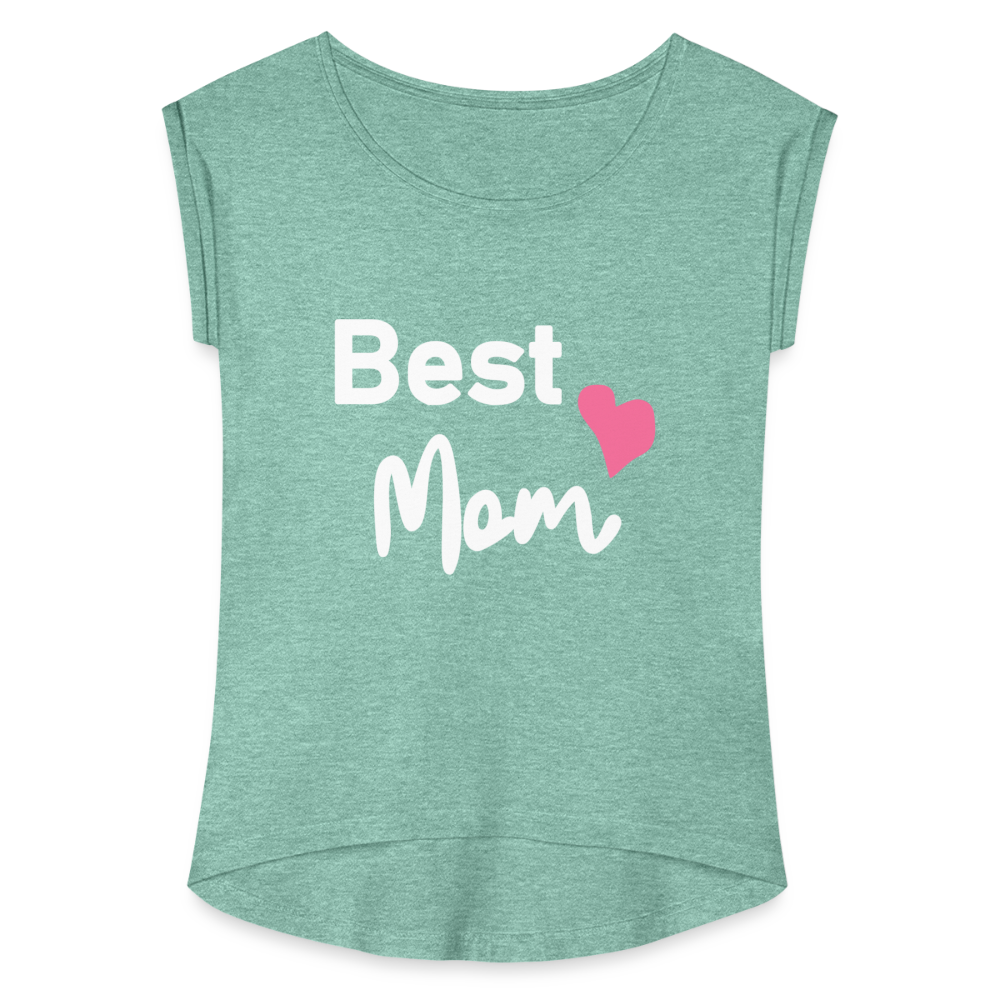 Frauen T-Shirt mit gerollten Ärmeln - Best Mom Herz - Minze meliert