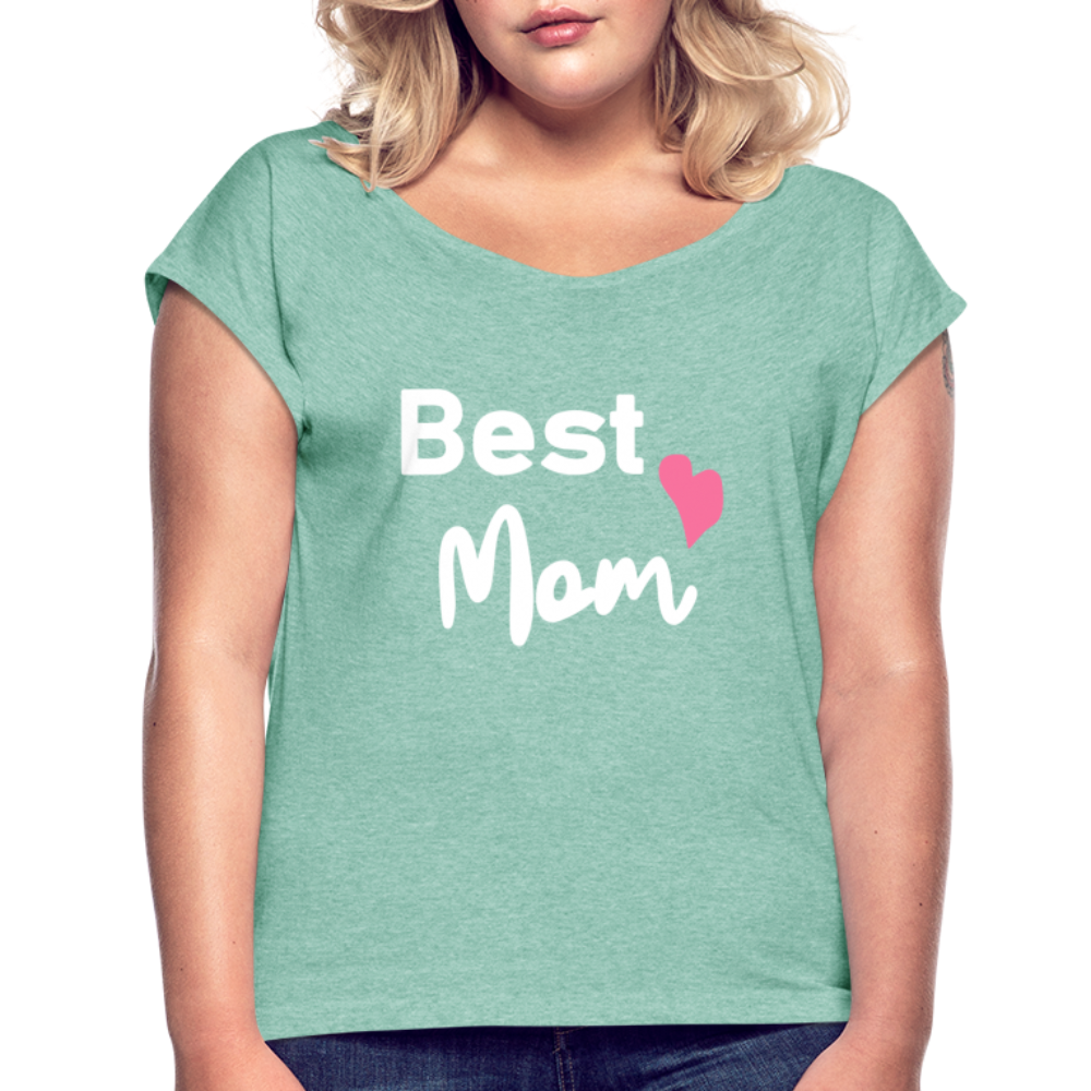 Frauen T-Shirt mit gerollten Ärmeln - Best Mom Herz - Minze meliert