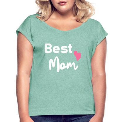 Frauen T-Shirt mit gerollten Ärmeln - Best Mom Herz - Minze meliert