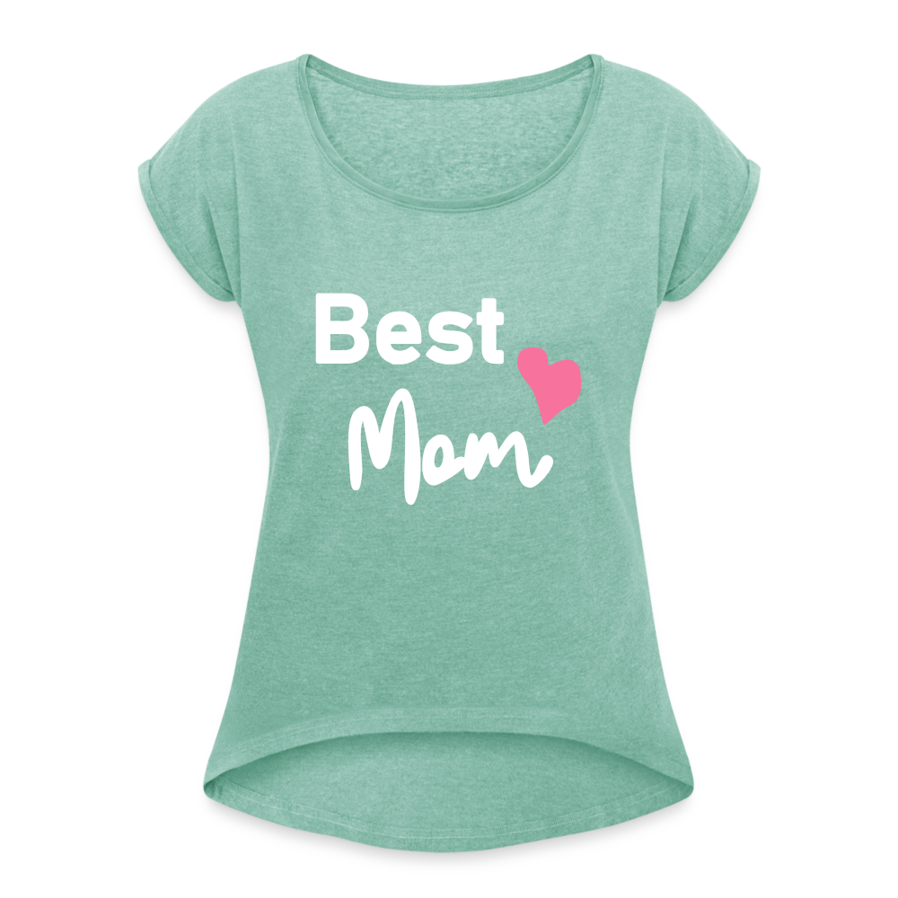 Frauen T-Shirt mit gerollten Ärmeln - Best Mom Herz - Minze meliert