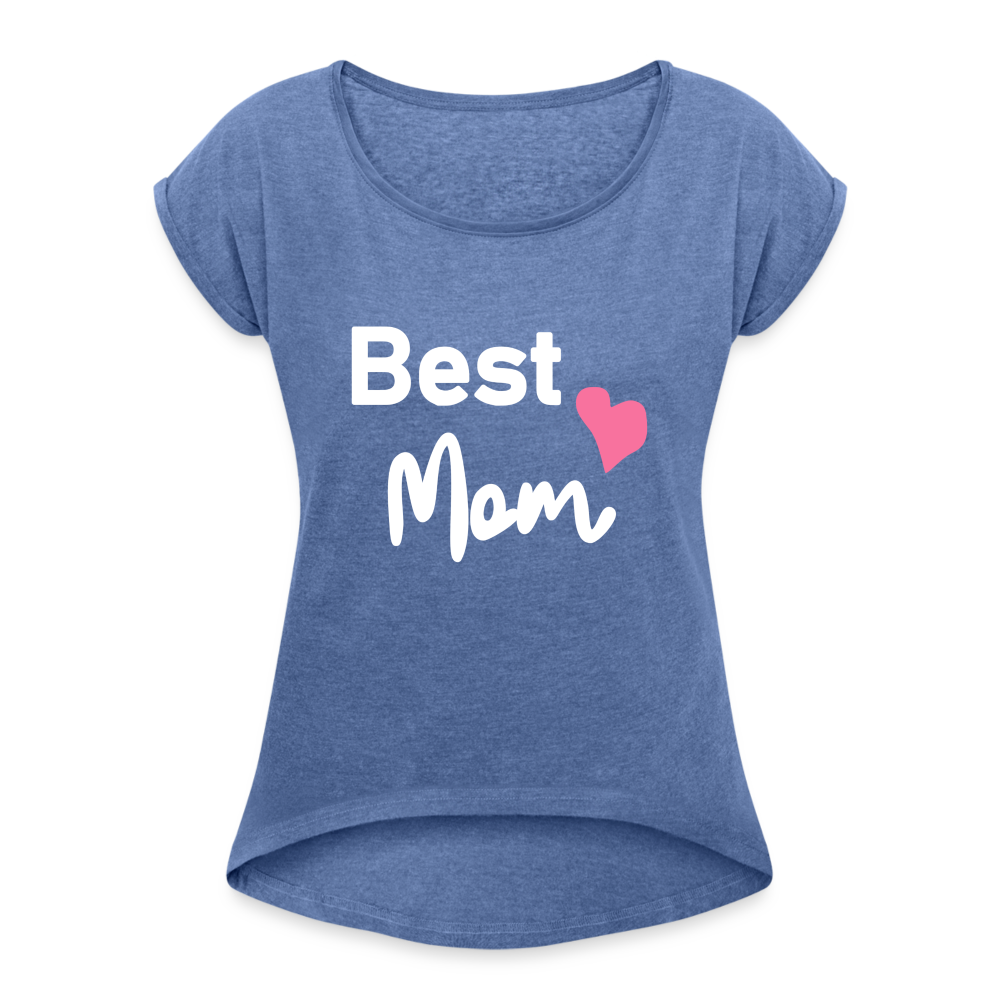 Frauen T-Shirt mit gerollten Ärmeln - Best Mom Herz - Denim meliert