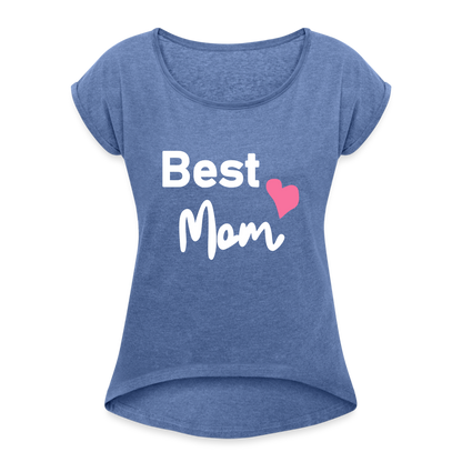 Frauen T-Shirt mit gerollten Ärmeln - Best Mom Herz - Denim meliert