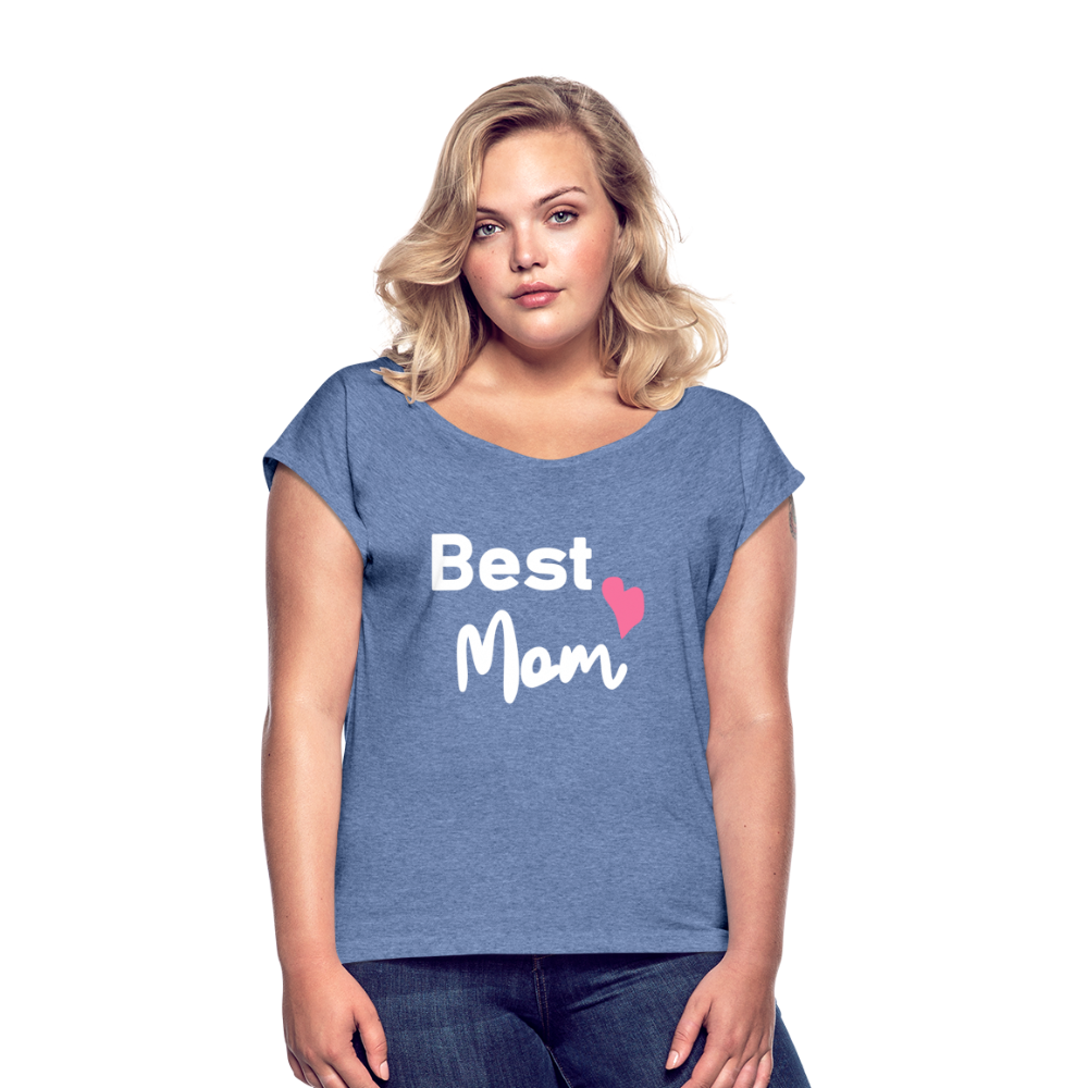 Frauen T-Shirt mit gerollten Ärmeln - Best Mom Herz - Denim meliert