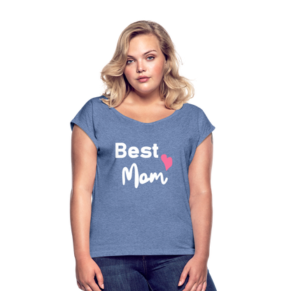 Frauen T-Shirt mit gerollten Ärmeln - Best Mom Herz - Denim meliert