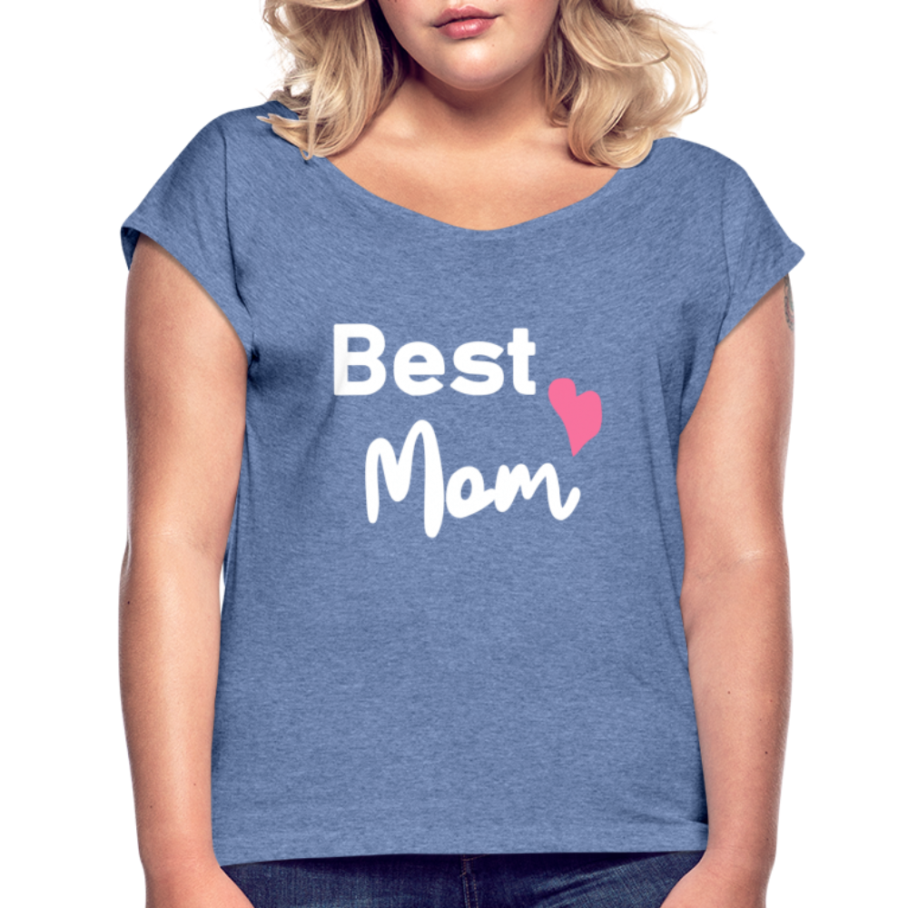 Frauen T-Shirt mit gerollten Ärmeln - Best Mom Herz - Denim meliert