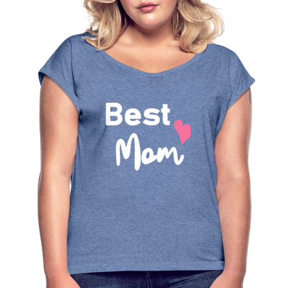 Frauen T-Shirt mit gerollten Ärmeln - Best Mom Herz - Denim meliert