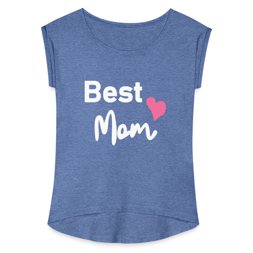 Frauen T-Shirt mit gerollten Ärmeln - Best Mom Herz - Denim meliert