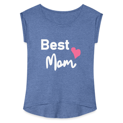 Frauen T-Shirt mit gerollten Ärmeln - Best Mom Herz - Denim meliert