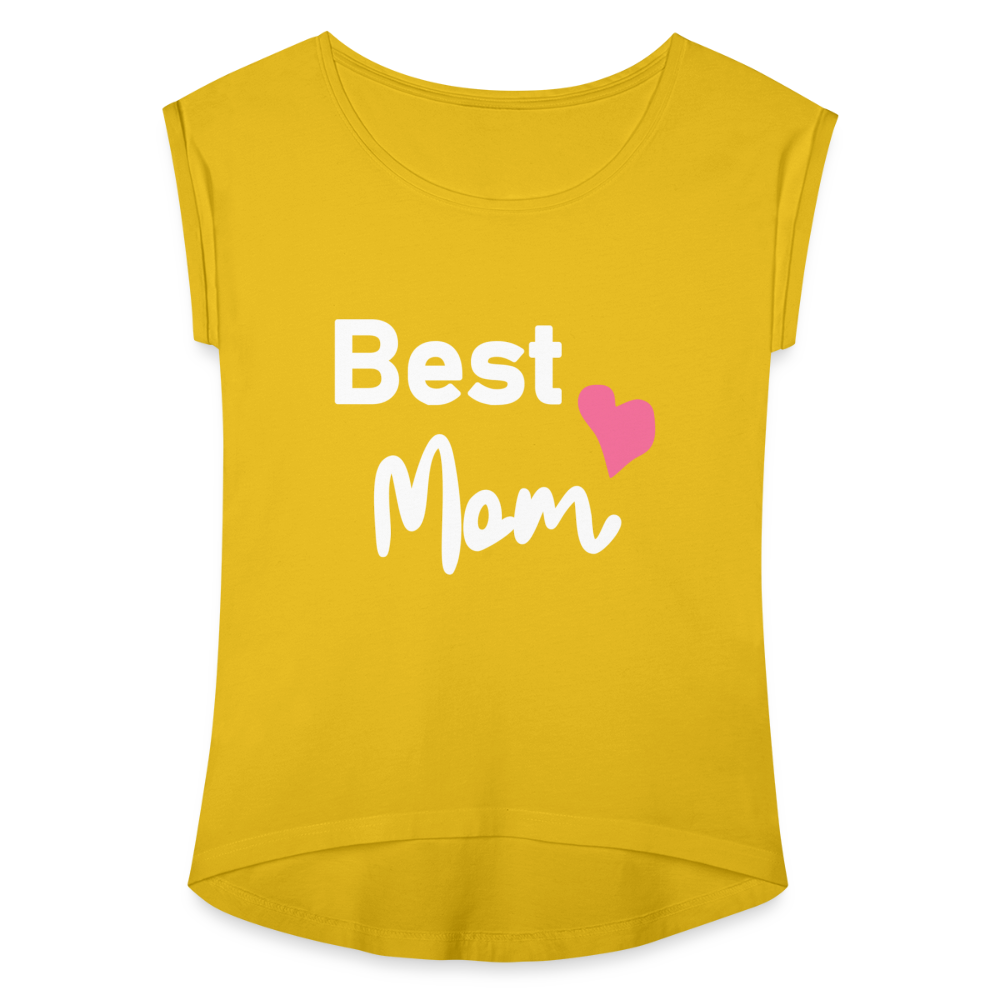 Frauen T-Shirt mit gerollten Ärmeln - Best Mom Herz - Senfgelb