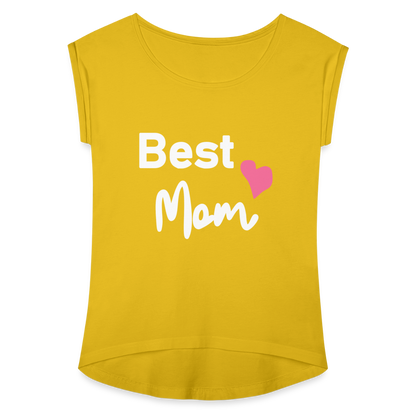 Frauen T-Shirt mit gerollten Ärmeln - Best Mom Herz - Senfgelb