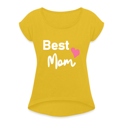 Frauen T-Shirt mit gerollten Ärmeln - Best Mom Herz - Senfgelb