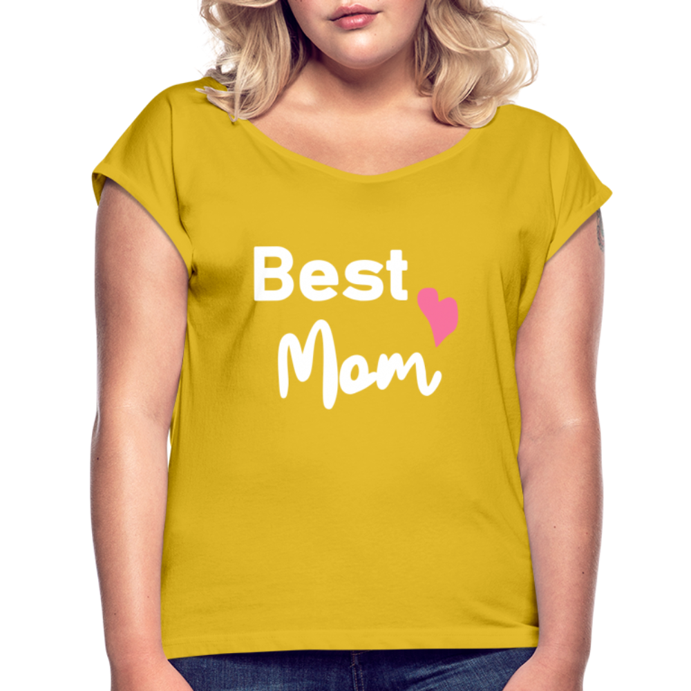 Frauen T-Shirt mit gerollten Ärmeln - Best Mom Herz - Senfgelb