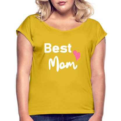 Frauen T-Shirt mit gerollten Ärmeln - Best Mom Herz - Senfgelb