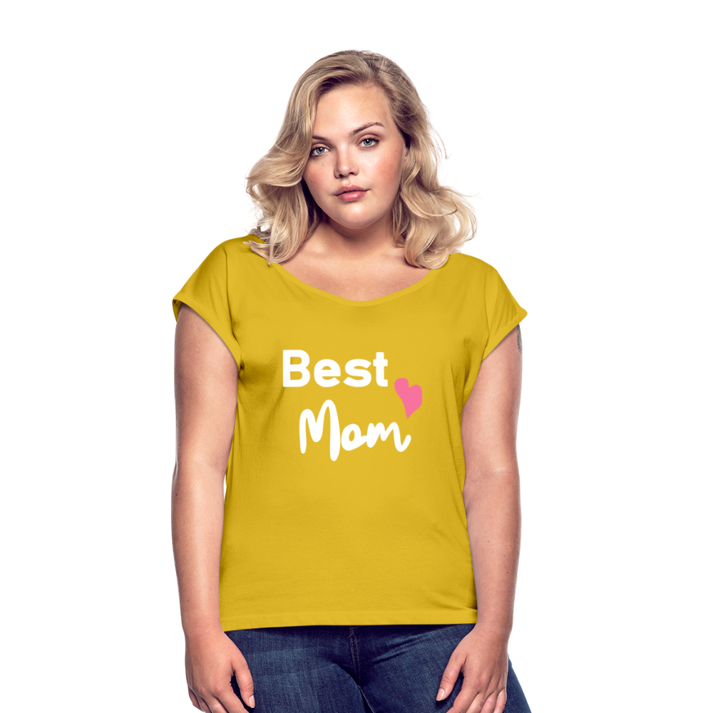 Frauen T-Shirt mit gerollten Ärmeln - Best Mom Herz - Senfgelb