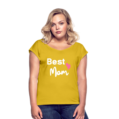 Frauen T-Shirt mit gerollten Ärmeln - Best Mom Herz - Senfgelb