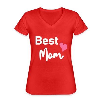 Klassisches Frauen-T-Shirt mit V-Ausschnitt - Best Mom Herz - Rot