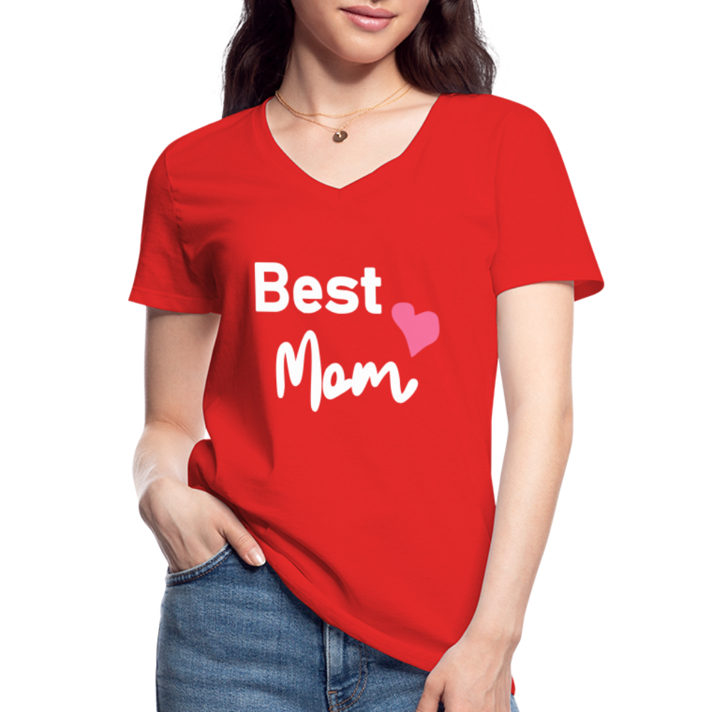 Klassisches Frauen-T-Shirt mit V-Ausschnitt - Best Mom Herz - Rot