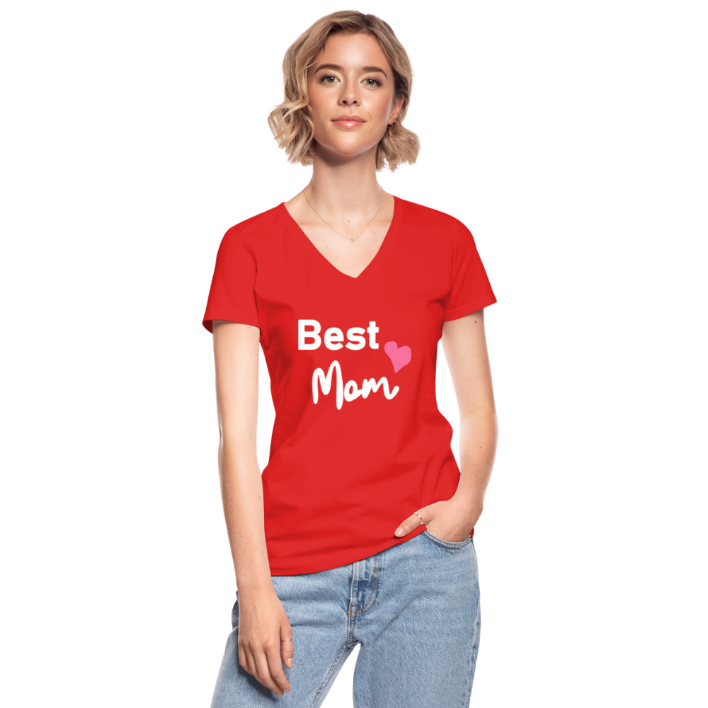 Klassisches Frauen-T-Shirt mit V-Ausschnitt - Best Mom Herz - Rot