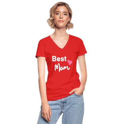 Klassisches Frauen-T-Shirt mit V-Ausschnitt - Best Mom Herz - Rot