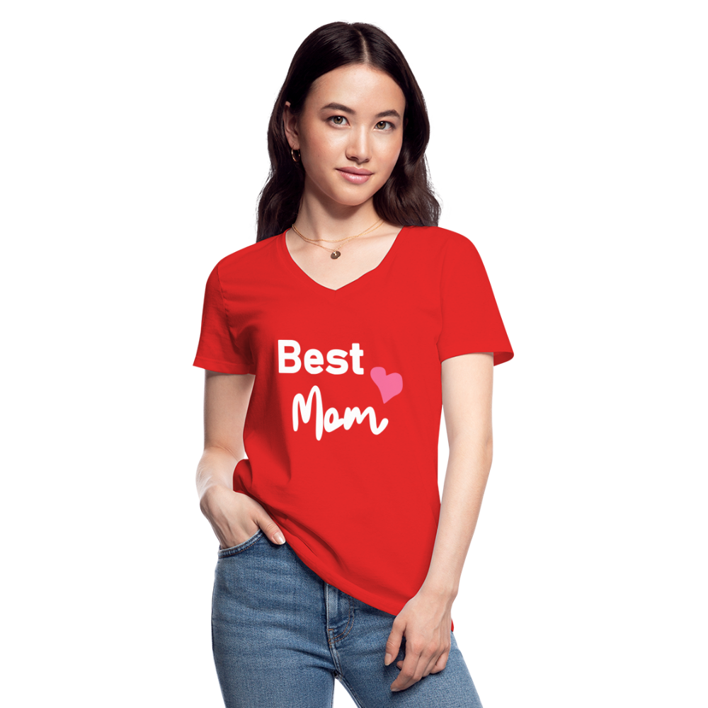 Klassisches Frauen-T-Shirt mit V-Ausschnitt - Best Mom Herz - Rot