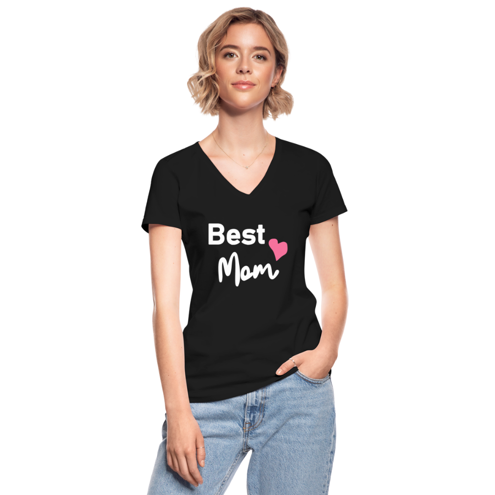 Klassisches Frauen-T-Shirt mit V-Ausschnitt - Best Mom Herz - Schwarz