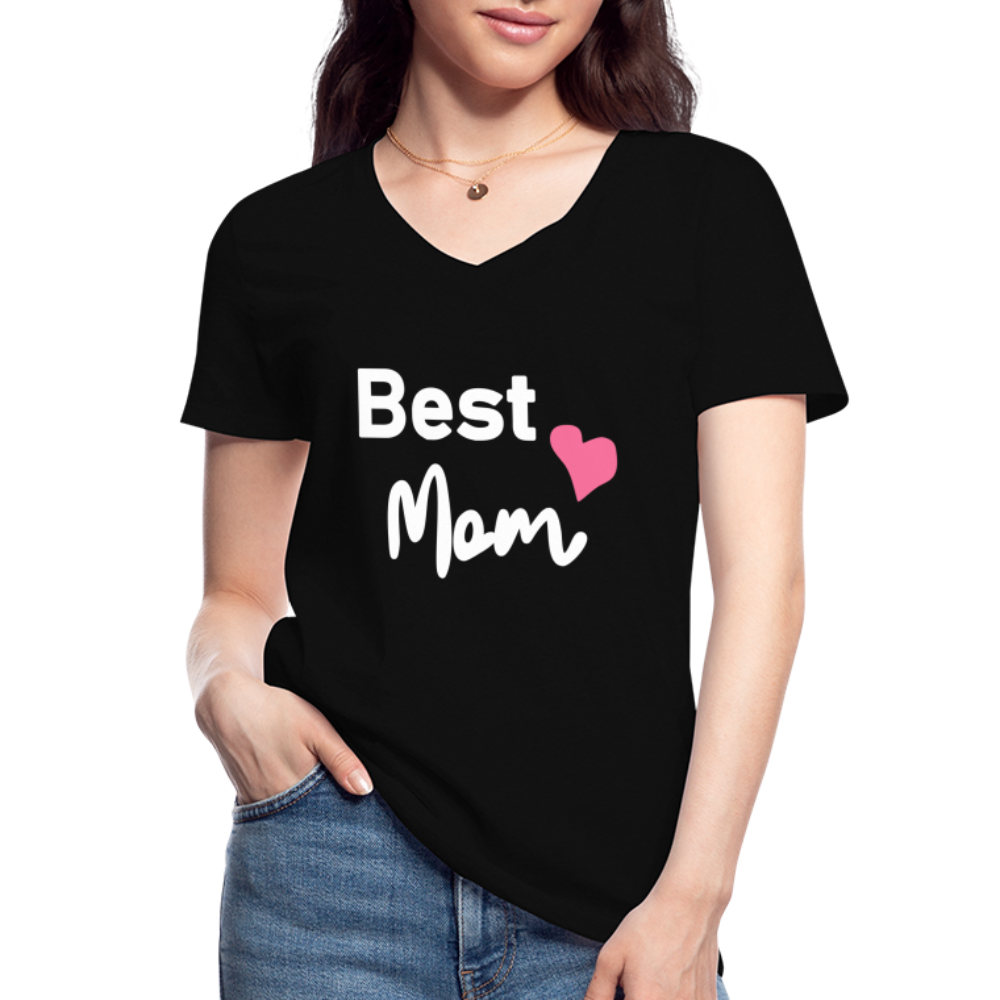 Klassisches Frauen-T-Shirt mit V-Ausschnitt - Best Mom Herz - Schwarz