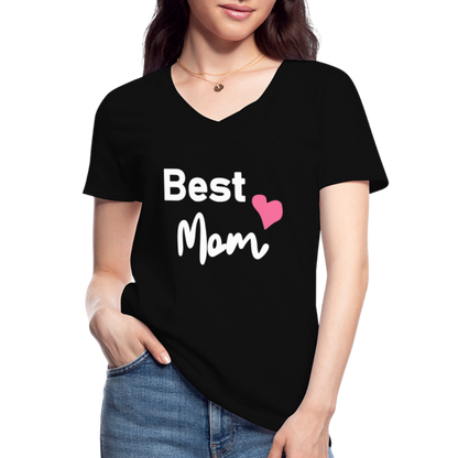 Klassisches Frauen-T-Shirt mit V-Ausschnitt - Best Mom Herz - Schwarz