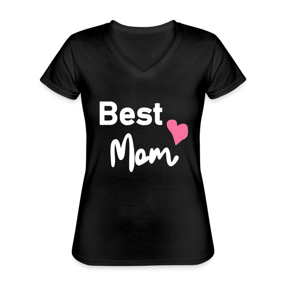 Klassisches Frauen-T-Shirt mit V-Ausschnitt - Best Mom Herz - Schwarz