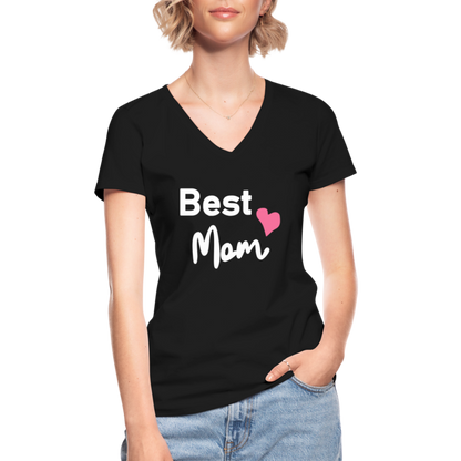 Klassisches Frauen-T-Shirt mit V-Ausschnitt - Best Mom Herz - Schwarz