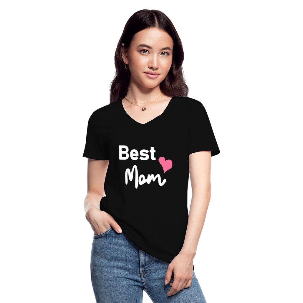 Klassisches Frauen-T-Shirt mit V-Ausschnitt - Best Mom Herz - Schwarz