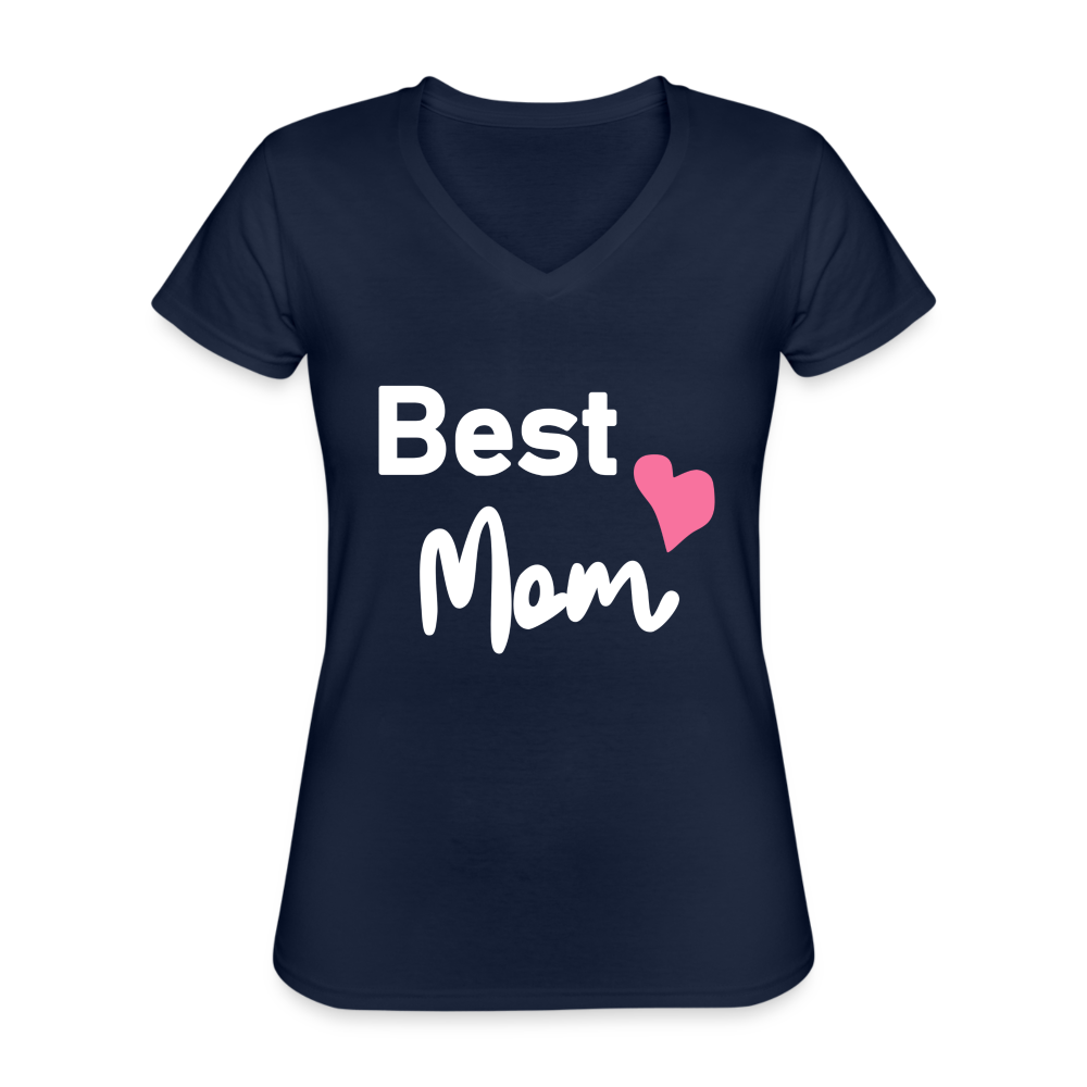 Klassisches Frauen-T-Shirt mit V-Ausschnitt - Best Mom Herz - Navy