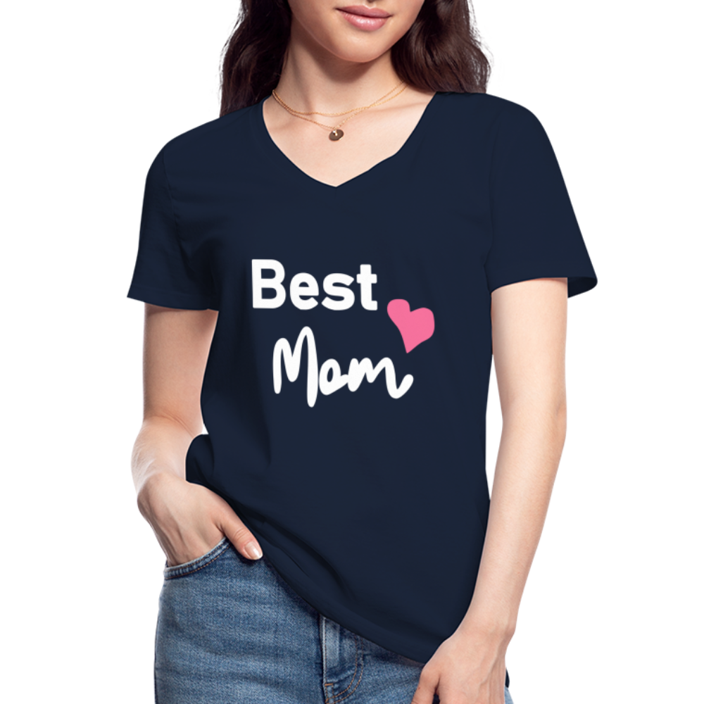 Klassisches Frauen-T-Shirt mit V-Ausschnitt - Best Mom Herz - Navy