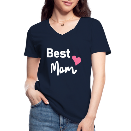 Klassisches Frauen-T-Shirt mit V-Ausschnitt - Best Mom Herz - Navy