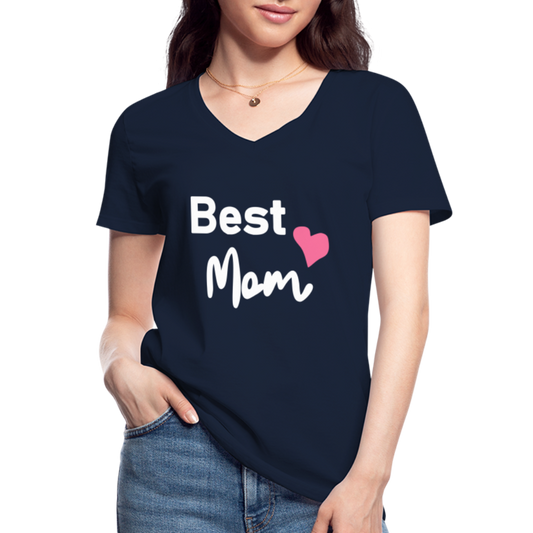 Klassisches Frauen-T-Shirt mit V-Ausschnitt - Best Mom Herz - Navy