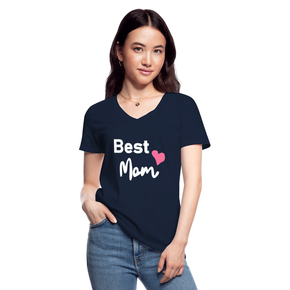 Klassisches Frauen-T-Shirt mit V-Ausschnitt - Best Mom Herz - Navy