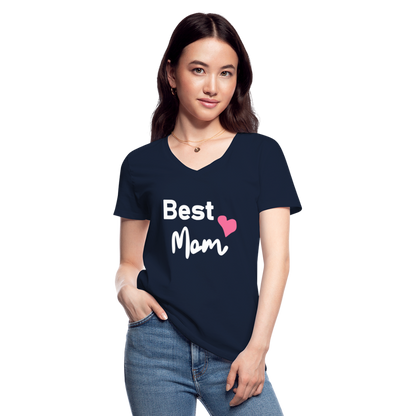 Klassisches Frauen-T-Shirt mit V-Ausschnitt - Best Mom Herz - Navy