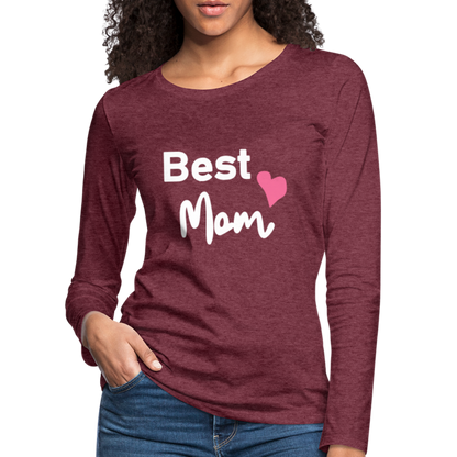 Frauen Premium Langarmshirt - Best Mom Herz - Bordeauxrot meliert