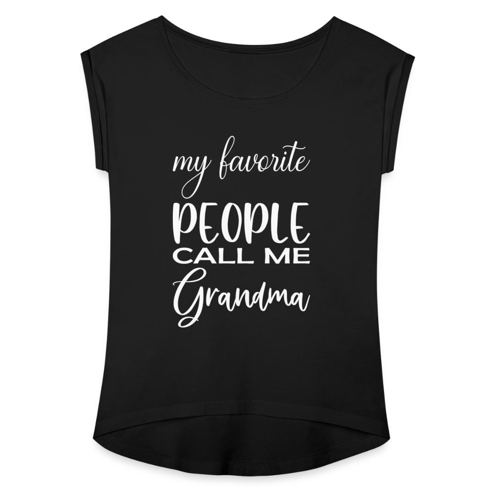 Frauen T-Shirt mit gerollten Ärmeln - Grandma - Schwarz