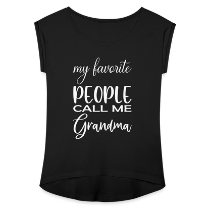 Frauen T-Shirt mit gerollten Ärmeln - Grandma - Schwarz